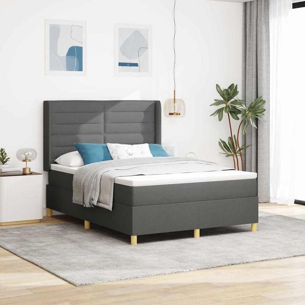 vidaXL Posteľ s pružinovým rámom s LED pásikmi Sivá 160 x 200 cm látka
