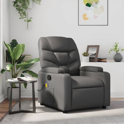vidaXL Sklápacie masážne kreslo sivé umelá koža