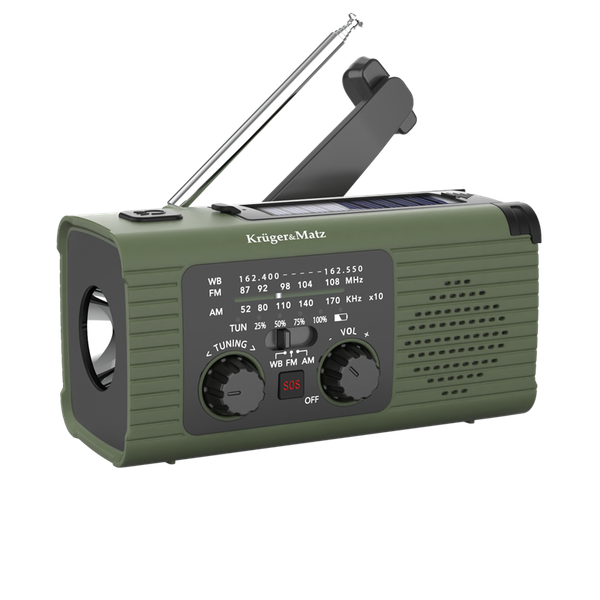 Rádio KRUGER & MATZ KM0836 SOS FM/AM, Bluetooth, powerbanka 5000 mAh, svietiaca lampa, slnko, dynamo