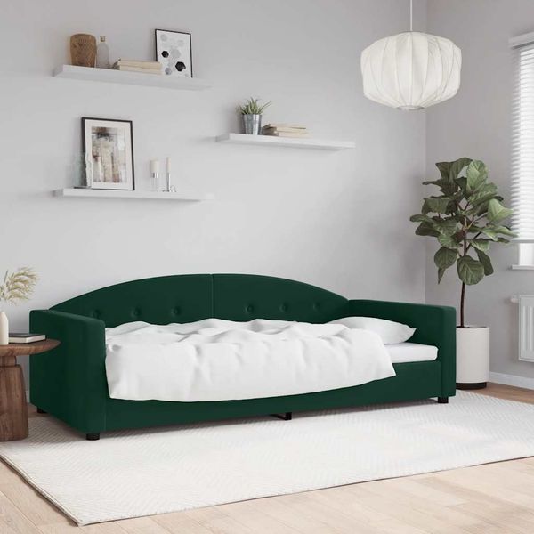 vidaXL Denná posteľ tmavozelená 90x200 cm zamat