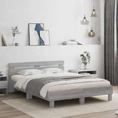 vidaXL Posteľný rám s čelom a LED sivý sonoma 140x200 cm
