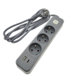 QTEC Q-417F Prodlužovací přívod 2m 3 zásuvka + VYP - USB A+C/2,4A