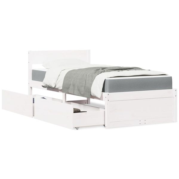 vidaXL Posteľ so zásuvkami a matracom biela 90x200 cm masívna borovica