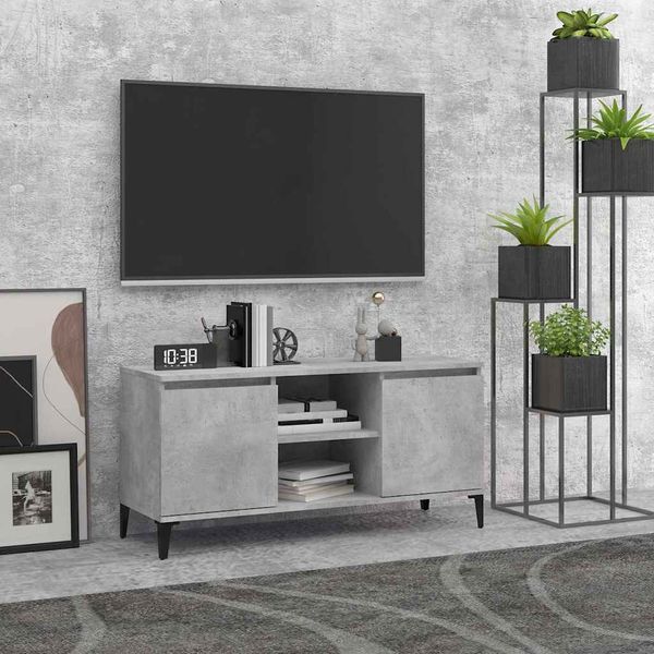 vidaXL TV stolík nožičky z kovu betónový sivý 103,5x35x50 cm