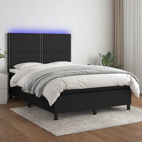 vidaXL Posteľ boxsping s matracom a LED čierna 140x200 cm látka