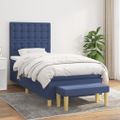 vidaXL Posteľný rám boxspring s matracom modrý 90x190 cm látka