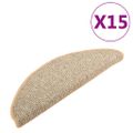 vidaXL Kobercové nášľapy na schody 15 ks bledohnedé 65x21x4 cm