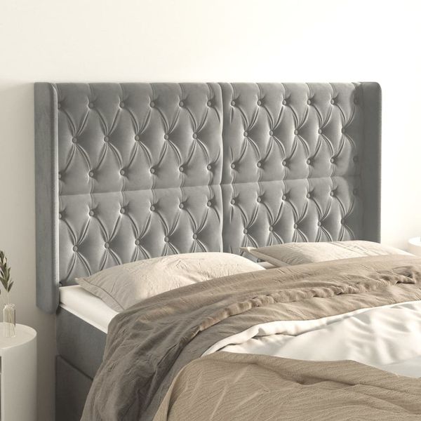 vidaXL Čelo postele so záhybmi bledosivé 147x16x118/128 cm zamat