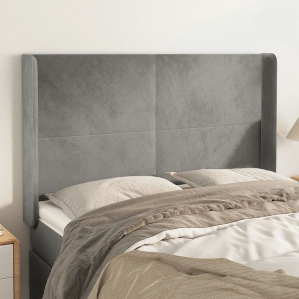 vidaXL Čelo postele so záhybmi bledosivé 147x16x118/128 cm zamat