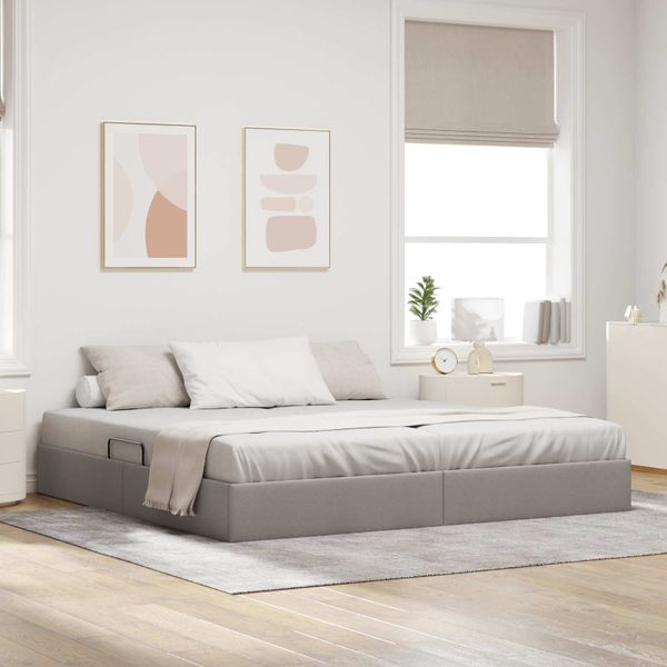 vidaXL Otomanový posteľný rám s úložiskom Sivohnedá 200 x 200 cm látka