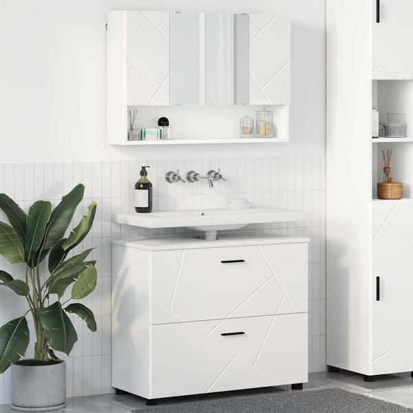 vidaXL Sada kúpeľňového nábytku 2 pcs Biela Spracované drevo a kov