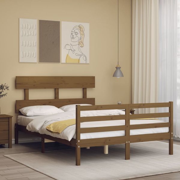 vidaXL Posteľný rám s čelom medovohnedý 140x200 cm masívne drevo