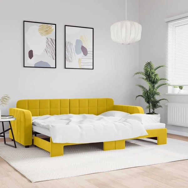 vidaXL Denná posteľ s rozkladacou posteľou žltá 80x200 cm zamat