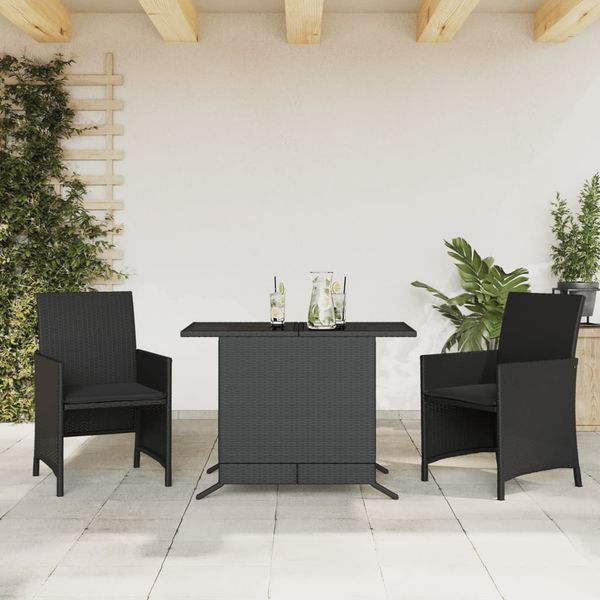 vidaXL 3-dielna bistro súprava s vankúšmi čierna polyratanová