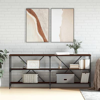 vidaXL Konzolový stolík hnedý dub 180x30x75 cm kompozitné drevo železo