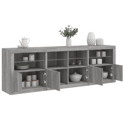 vidaXL Komoda s LED svetlami sivá sonoma 202x37x67 cm