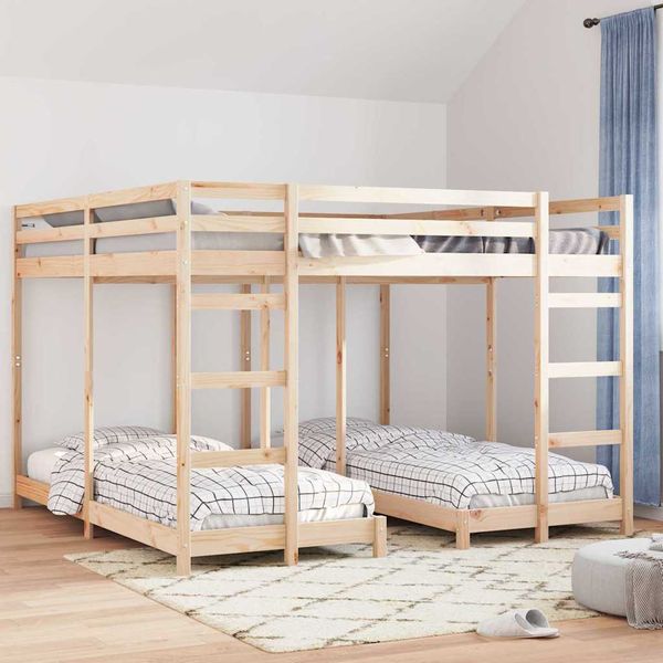 vidaXL Trojposchodový rám postele Prírodná 80 / 200 x 200 cm