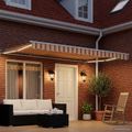 vidaXL Ručný rám markízy s LED Žltá, oranžová a biela 4,5 × 3,5 m