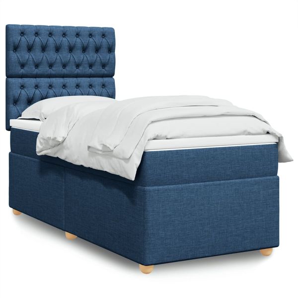 vidaXL Posteľný rám boxspring s matracom modrý 90x190 cm látka