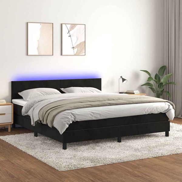 vidaXL Posteľ boxsping s matracom a LED čierna 160x200 cm zamat