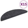 vidaXL Schodové rohože, samolepiace, 15 ks, 56x17x3 cm, tmavošedé, polkruhové