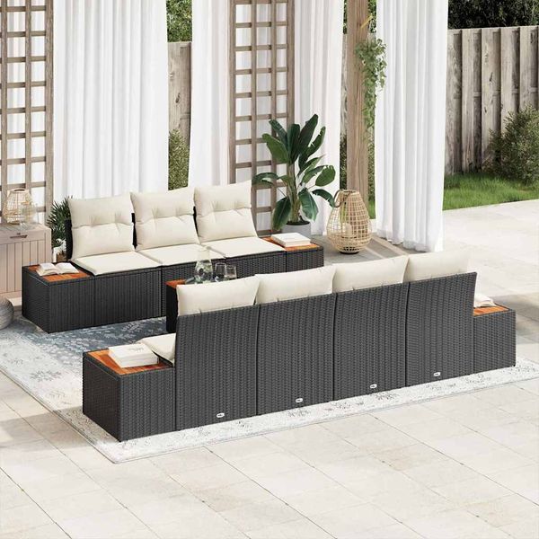 vidaXL Súprava záhradných pohoviek s vankúšom 8 pcs Čierna Poly ratan