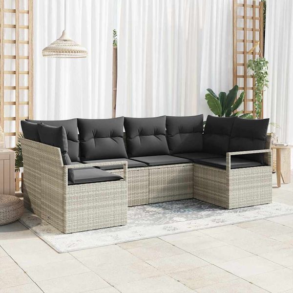 vidaXL Sada pohoviek s vankúšom 6 pcs Svetlosivá polyratan