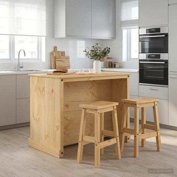 vidaXL Kuchynský ostrovný set 3 pcs Medový vosk Masívne borovica
