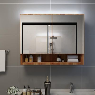 vidaXL LED kúpeľňová zrkadlová skrinka dubová 80x15x60 cm MDF