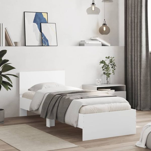 vidaXL Posteľný rám s čelom biely 75x190 cm kompozitné drevo