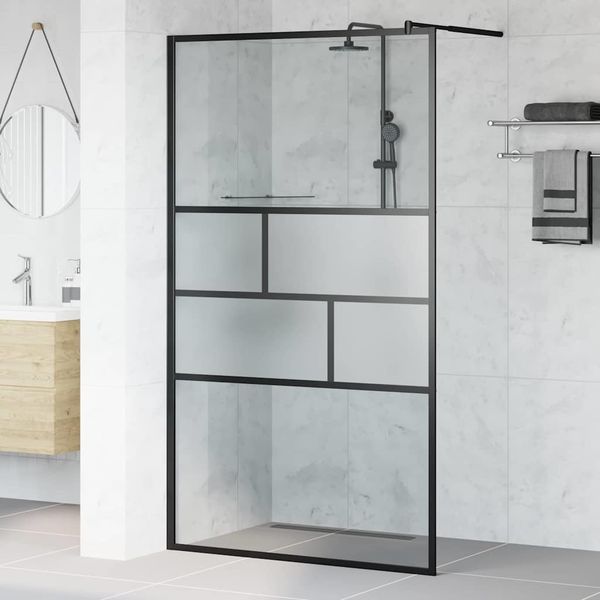 vidaXL Stena walk-in sprchy Čierna 115 x 195 x 0,5 cm Sklo a hliník