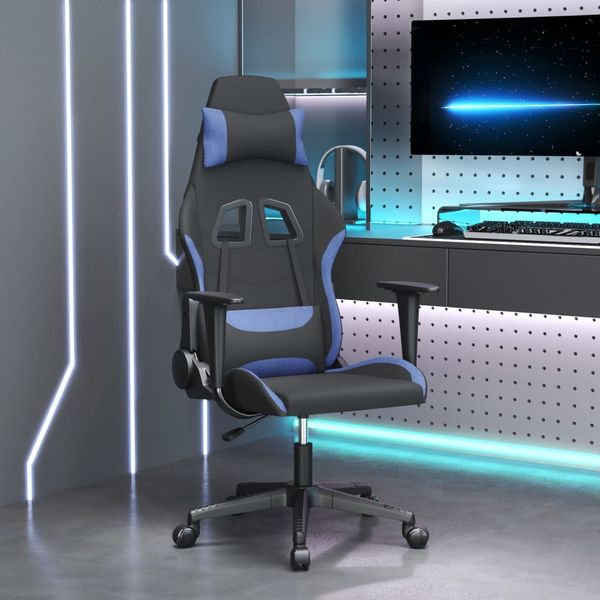 vidaXL Masážna herná stolička, čierna a modrá, látka