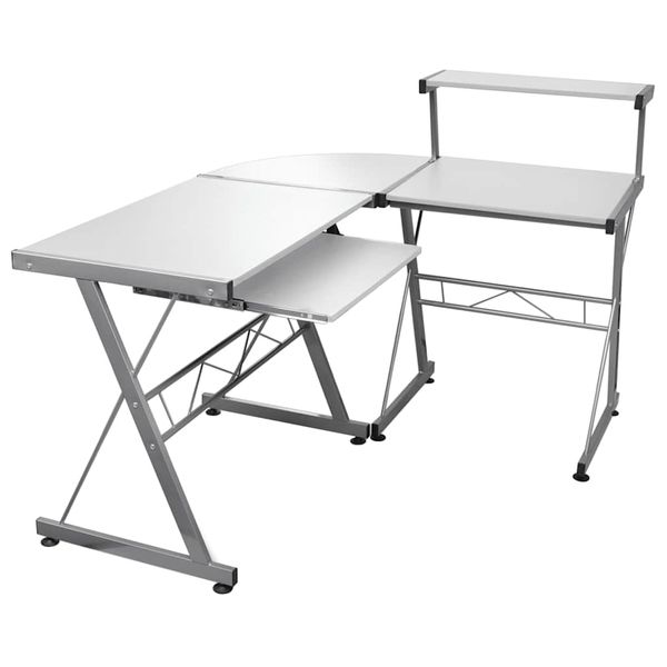 vidaXL Rohový počítačový stôl biely 132x112x99 cm spracované drevo