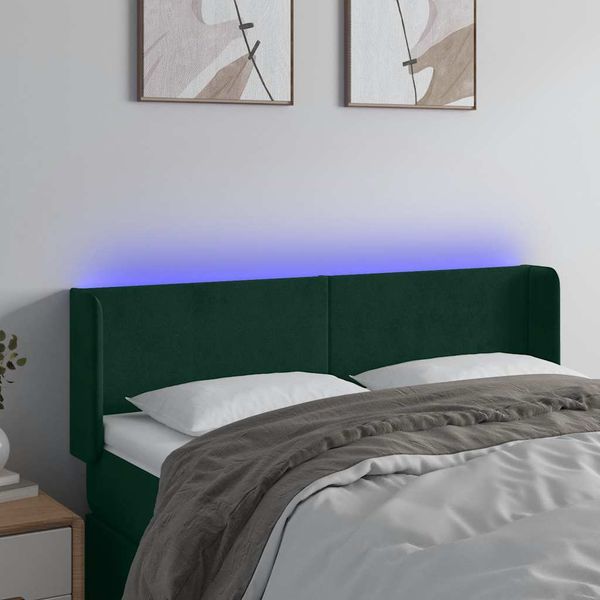 vidaXL Čelo postele s LED tmavozelené 147x16x78/88 cm zamat