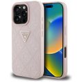 Puzdro Guess Hardcase PU zrnitý horúci razba 4G trojuholník kovové pre iPhone 16 Pro 6,3" ružové