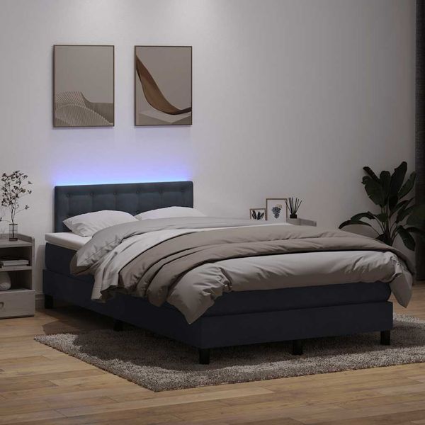 vidaXL Posteľný rám boxspring s matracom a LED tmavosivý 120x220 cm zamat