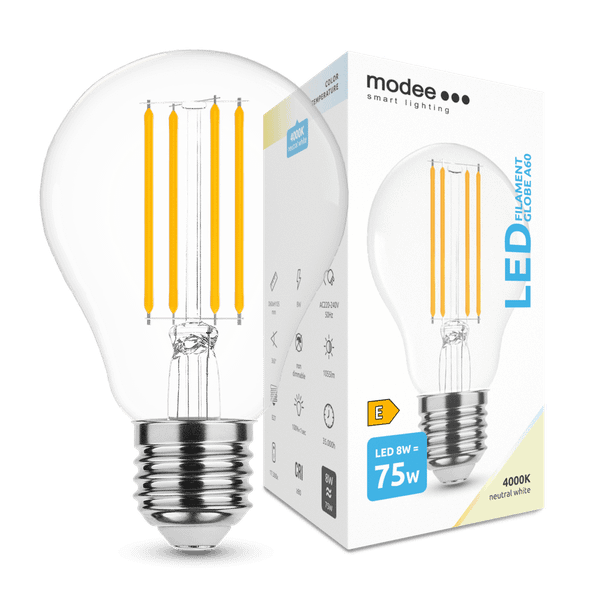 Modee Smart Lighting LED Filament Globe žiarovka E27 8W neutrálna biela (ML-A60F4000K8WE27)