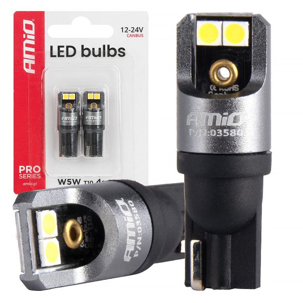 LED žiarovky FULL CANBUS PRO T10 W5W 4x3030 SMD biele 12/24V AMiO-03580
