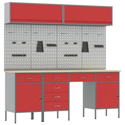 vidaXL Sada pracovných skríň so zásuvkou s úložiskom 10 pcs Červená