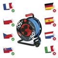 Predlžovací kábel EMOS P08550W na bubne 50 m / 4 zásuvky / modrý / PVC / 230 V / 1,5 mm2