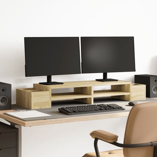 vidaXL Stojan na monitor s policou dub sonoma 100x27x15 cm komp. drevo