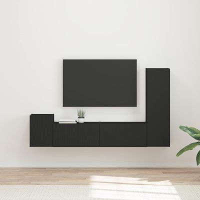 vidaXL Zostava TV skriniek Nástenný 4 pcs Čierna Kompozitné drevo
