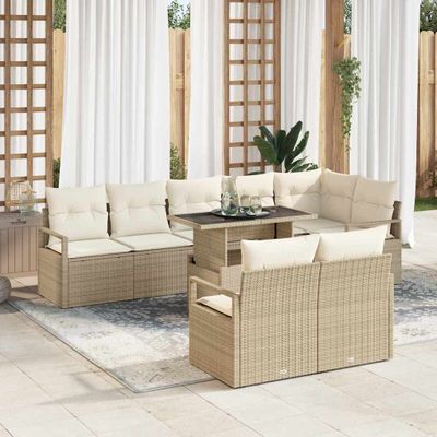 vidaXL Súprava záhradných pohoviek s úložiskom 9 pcs Béžová Poly ratan