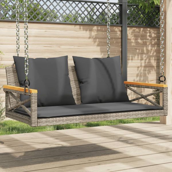 vidaXL Hojdacia lavica s vankúšmi sivá 109x62x40 cm polyratan