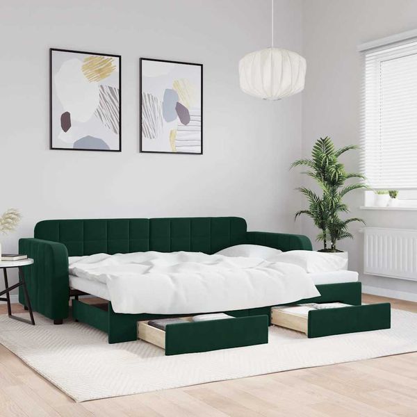 vidaXL Rozkladacia denná posteľ s matracmi tmavozelená 80x200 cm zamat