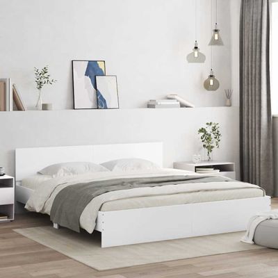 vidaXL Posteľný rám s čelom a LED biely 180x200 cm