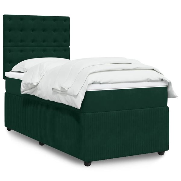 vidaXL Posteľný rám boxsping s matracom tmavozelený 90x200 cm zamat