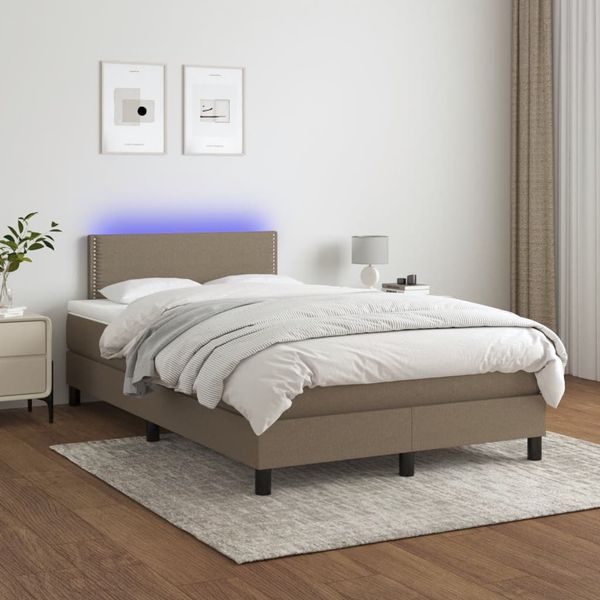 vidaXL Posteľ boxsping s matracom a LED sivohnedá 120x200 cm látka