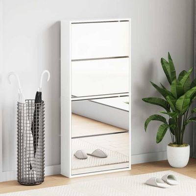 vidaXL Botník so zrkadlom 4-poschodový vysoký lesk biely 63x17x134 cm