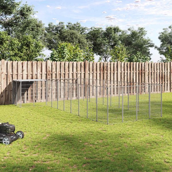 vidaXL Koterec pre psy strieborný 13,31 m² oceľ
